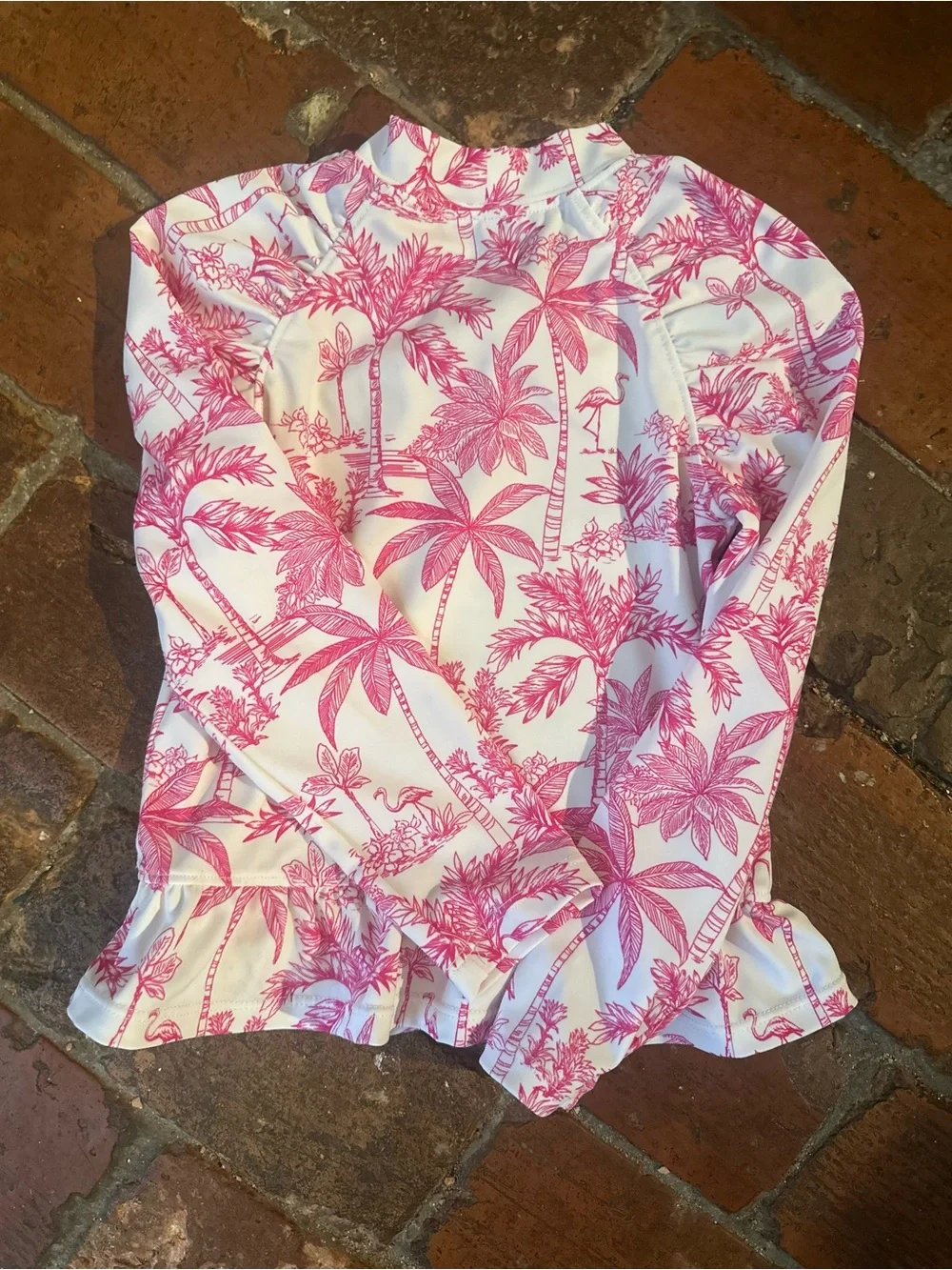Janie and Jack Pink Flamingo Toile Rash Guard, Size 3T